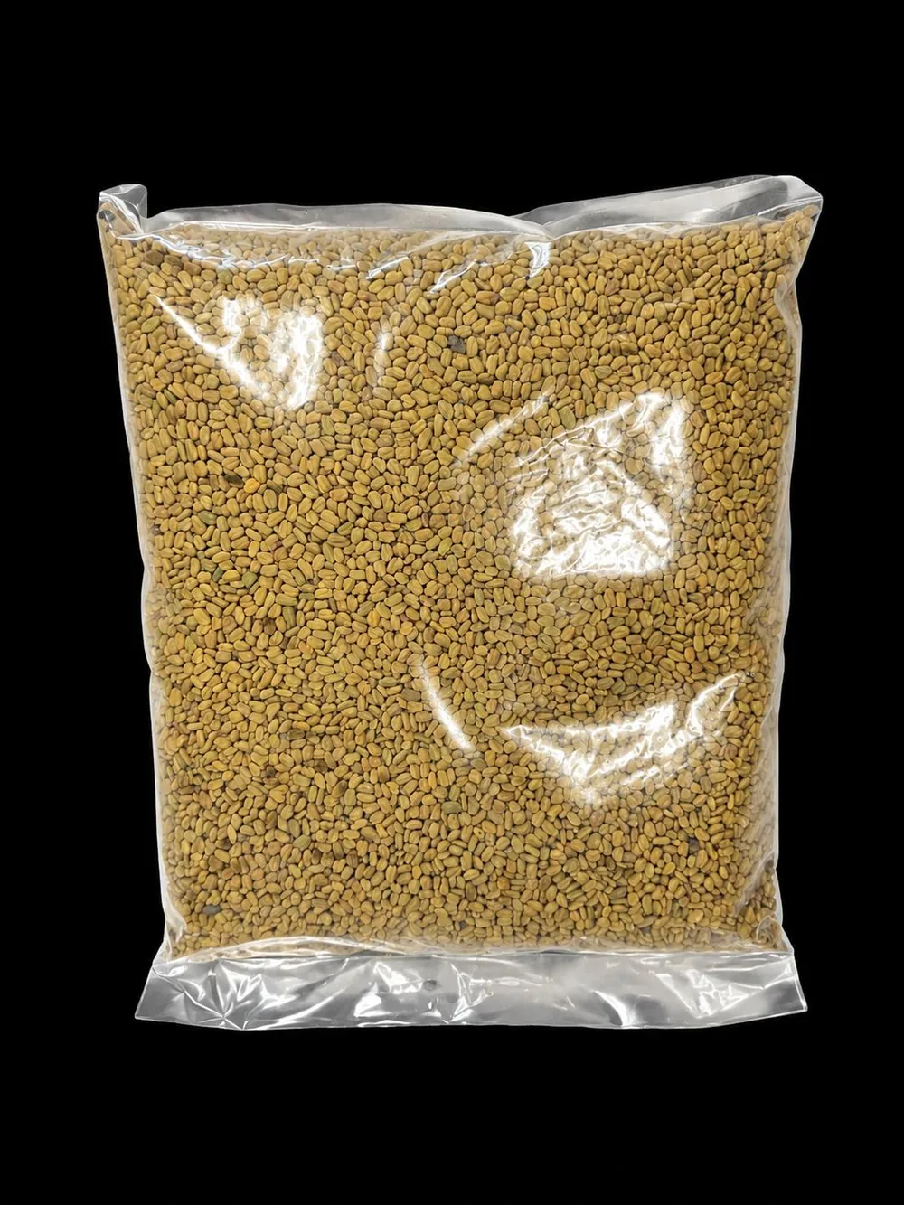 Bag of whole yellow-green fenugreek seed