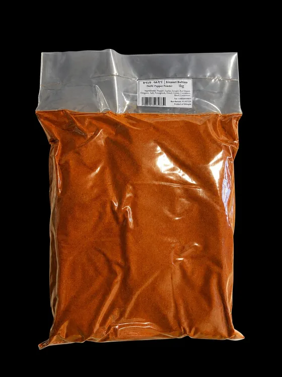 Sealed one kilogram bag of berbere pepper powder