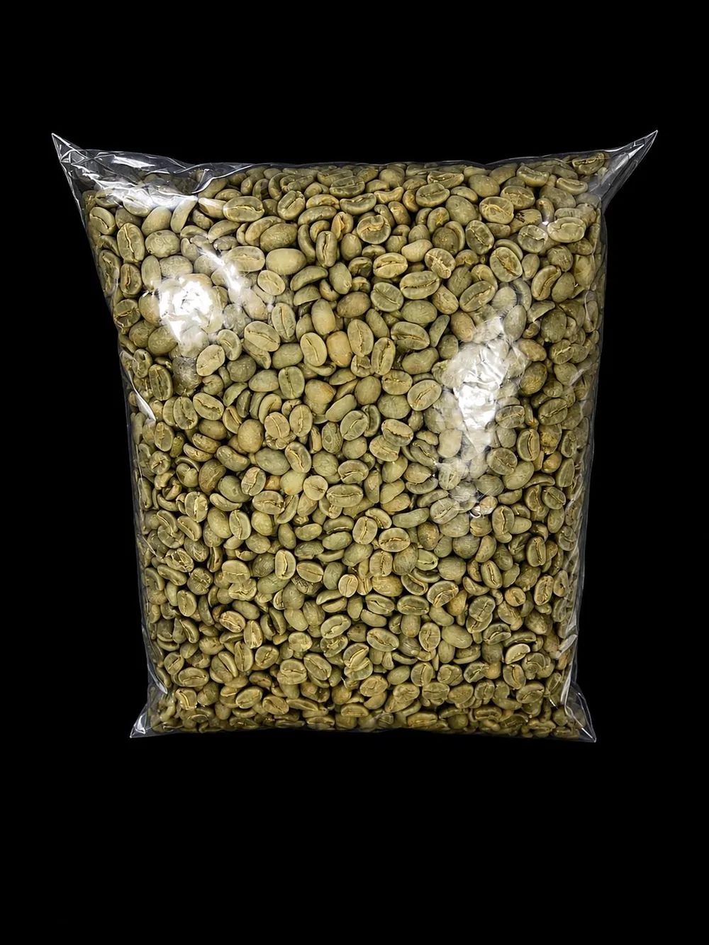 Bag of unroasted green Ethiopian coffee beans