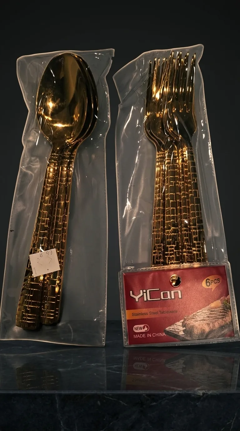 Gold finish stainless steel spoon and fork six-piece sets