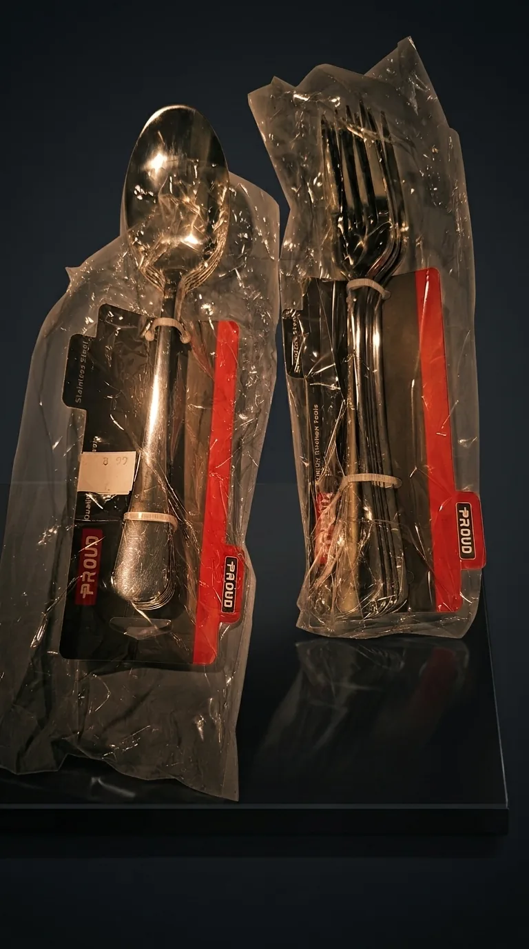 Packaged stainless steel spoon and fork sets