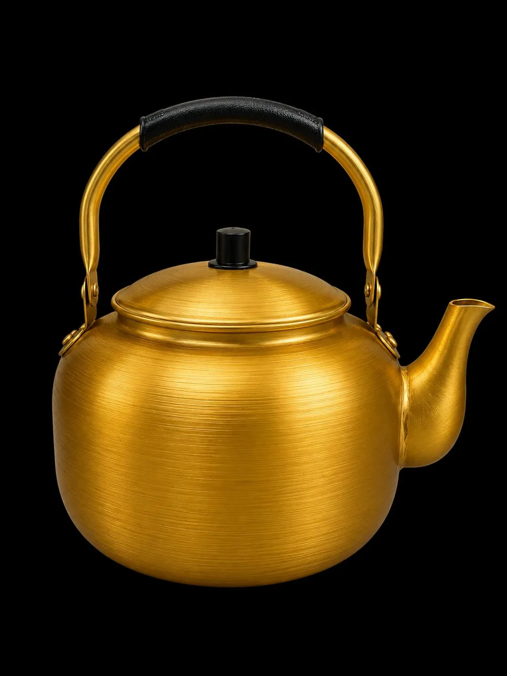 Brushed gold aluminium kettle with a black grip handle
