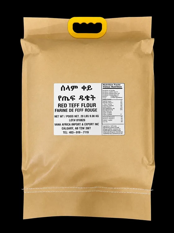 Twenty-pound sack of red teff flour